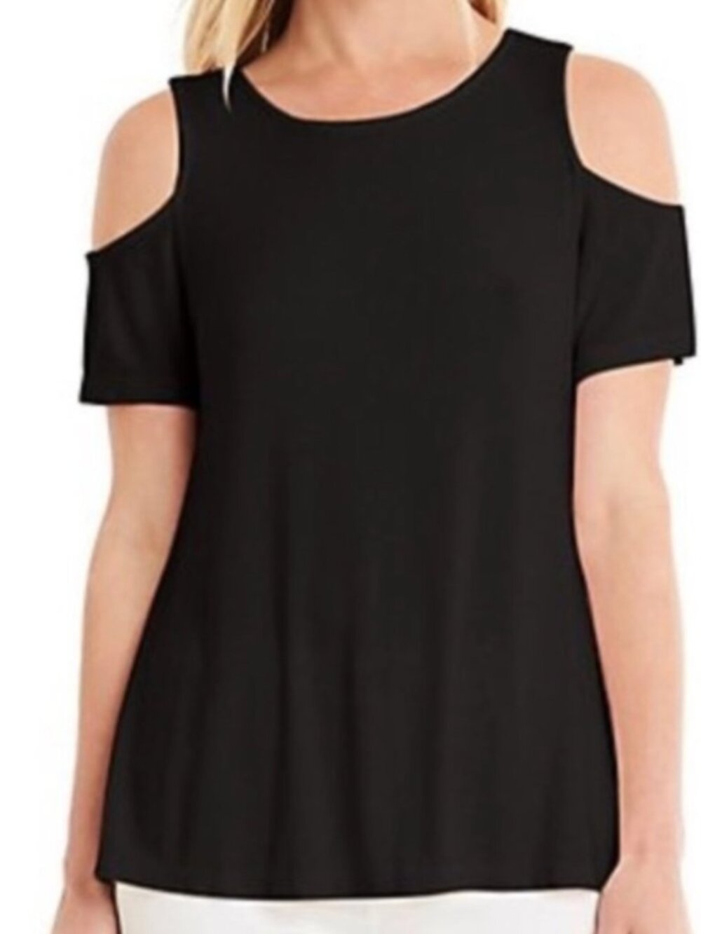Womens Black Round Neck Short Sleeve Cold Shoulder Blouse Elizabeth & James - 6